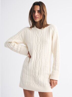 Abercrombie & Fitch Madeline Ivory Cable Mini Sweater Dress - Size L - NWT